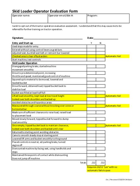 skid steer evaluation form|Skid steer Operator Evaluation Form.